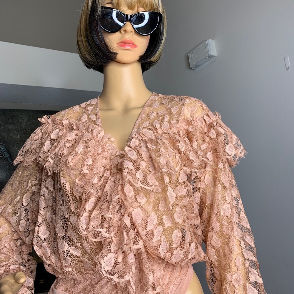 House of CB Blush Pink Ruffle Long Sleeve BodySuit